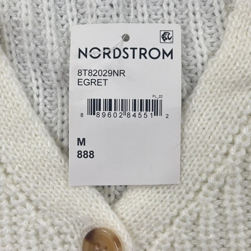 Freshman Cardigan Sweater Medium White Floral Embroidered Button Front NWT Women